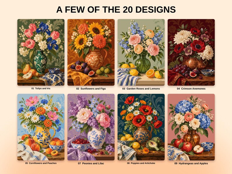 20 Flower Still Life Color by Number, Detailed Procreate Painting Pages (Digital Download) image 2