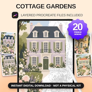 20 Malen-nach-Zahlen-Vorlagen zum Thema Cottage-Garten, detaillierte Procreate-Malvorlagen (Digitaler Download) Bild 1