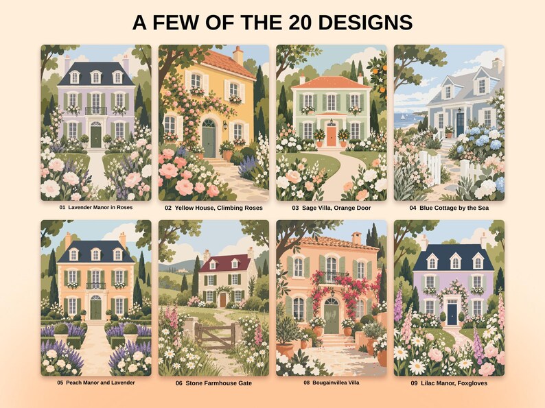 20 Malen-nach-Zahlen-Vorlagen zum Thema Cottage-Garten, detaillierte Procreate-Malvorlagen (Digitaler Download) Bild 2