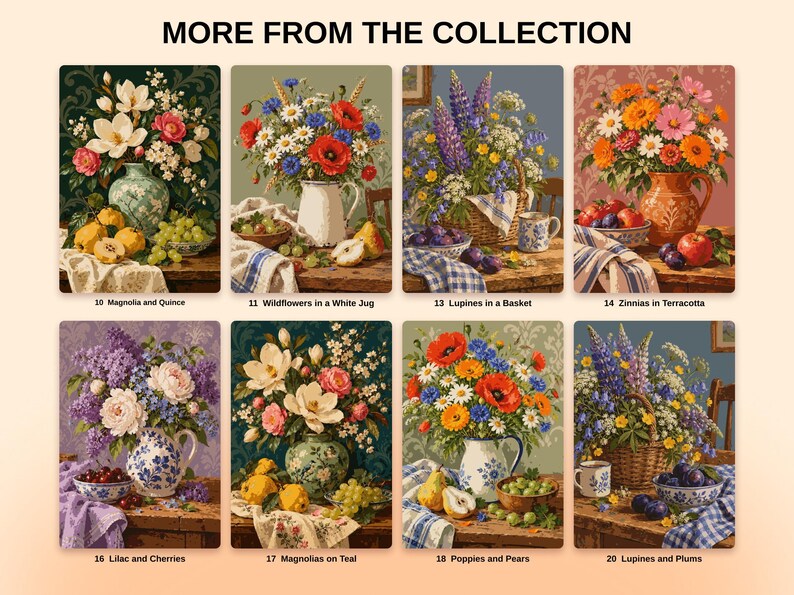 20 Flower Still Life Color by Number, Detailed Procreate Painting Pages (Digital Download) image 3