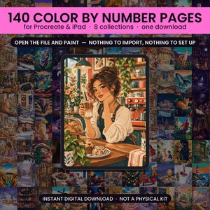 140 Procreate Coloring Pages, Complete Color by Number Bundle, 8 Collections (Digital Download)