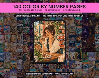 140 páginas para colorear de Procreate, paquete completo de colorear por números, 8 colecciones (descarga digital)