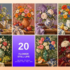 20 Flower Still Life Color by Number, Detailed Procreate Painting Pages (Digital Download) image 4