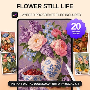 20 Flower Still Life Color by Number, Detailed Procreate Painting Pages (Digital Download) image 1