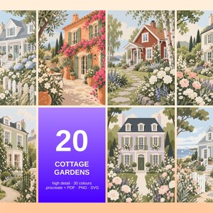20 Malen-nach-Zahlen-Vorlagen zum Thema Cottage-Garten, detaillierte Procreate-Malvorlagen (Digitaler Download) Bild 4