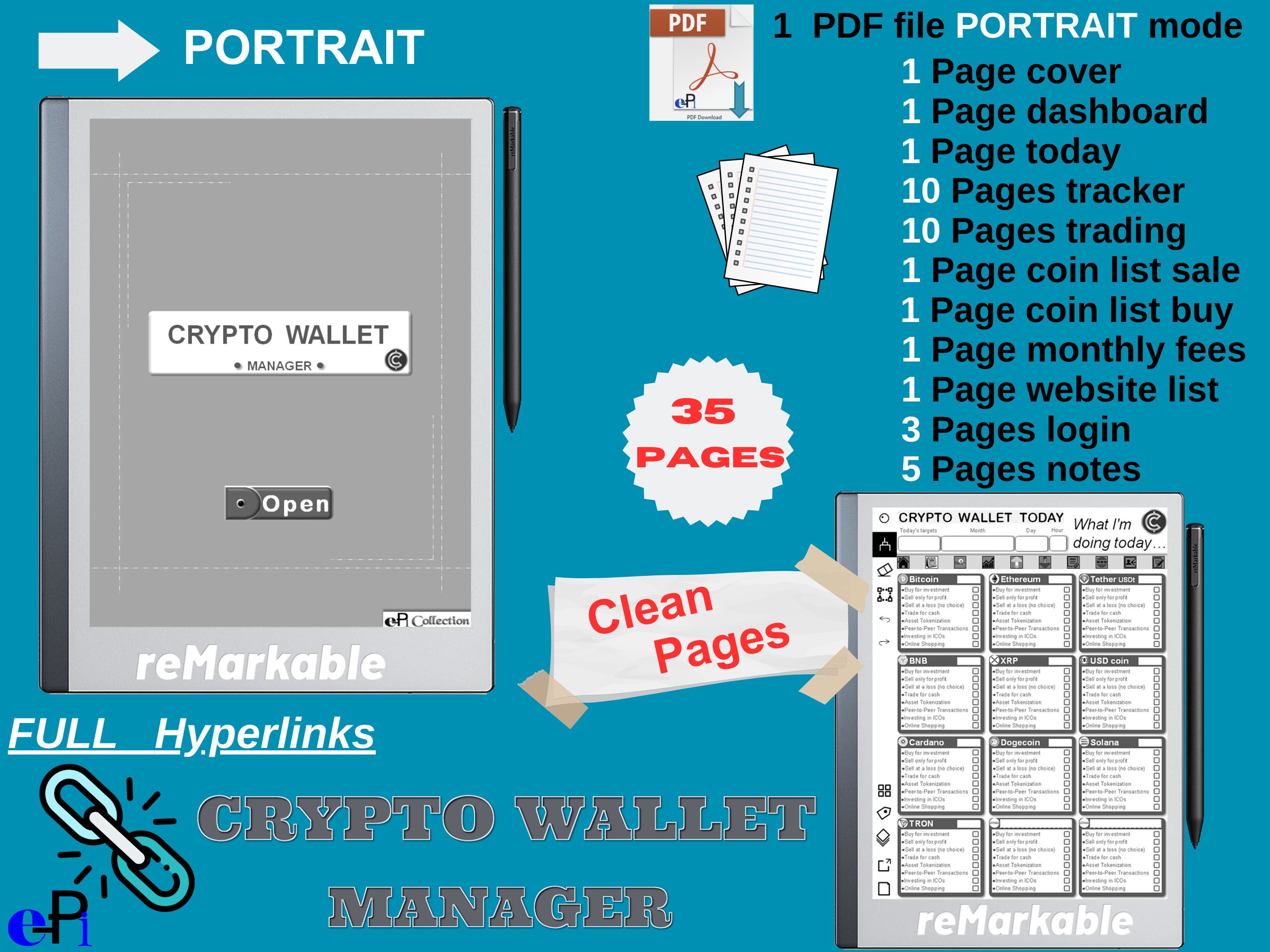 Crypto Wallet manager |Designed reMarkable|Cryptocurrency tracker|Business  Financial Planner| Wallet Cryptocoins | Bitcoin Trading Notebook