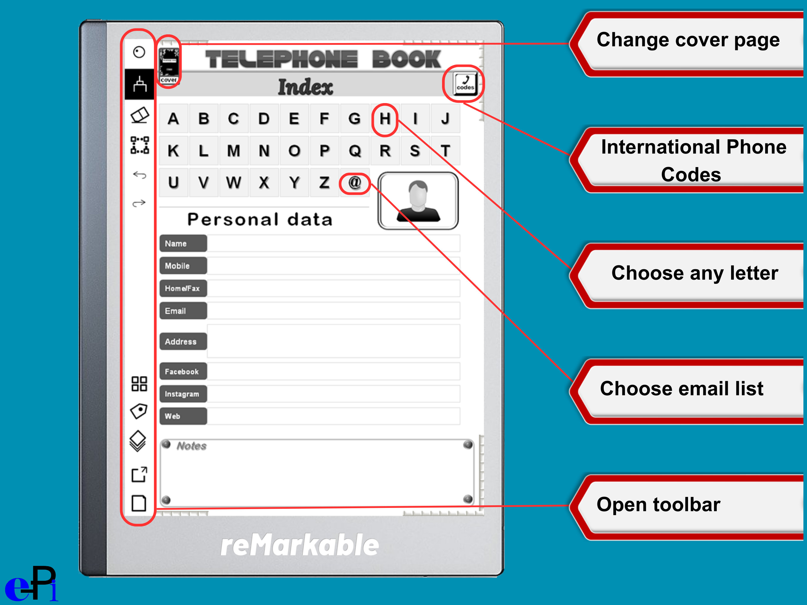 Telephone Book |designed for Remarkable| Hyperlinked Digital Note ...