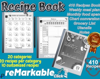 Remarkable Recipe Book | reMarkable Templates | Meal Planner | Grocery List | Digital Recipes | Monthly Food Spend | Cookbook | Recipe Card