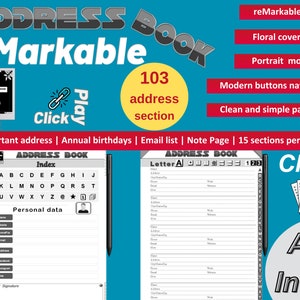 Address Book |Designed for reMarkable|Hyperlinked digital contacts|A-Z address book|Phone book|Birthday Tracker| Notability |Digital Planner