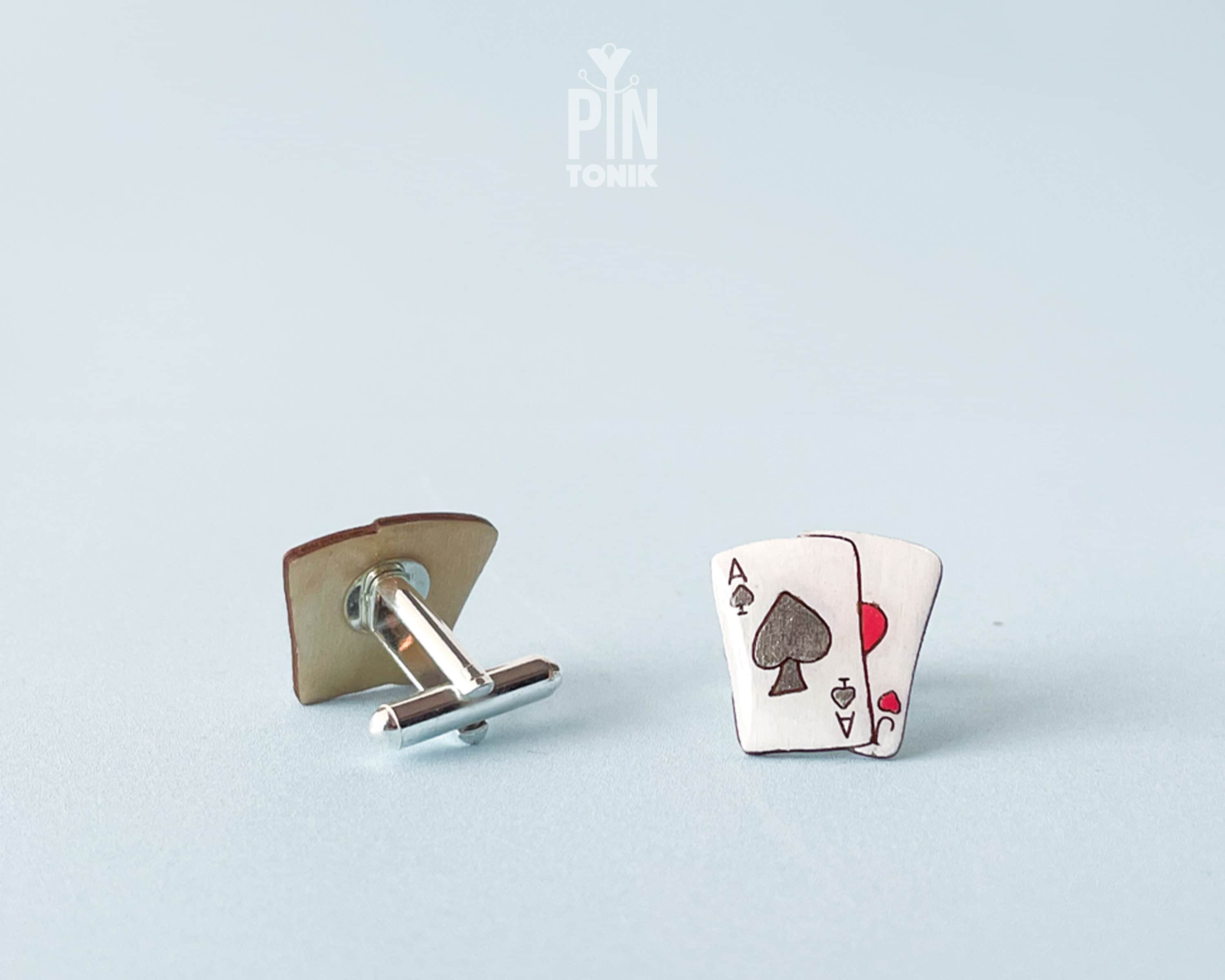 Spielkarten Manschettenknöpfe Aus 925 Sterling Silber – Vier Asse Poker-Design Für Herren