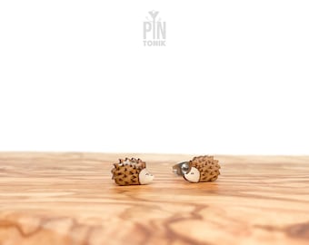 Wooden Hedgehog Stud Earrings – Animal Lover Gift