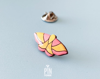 Rosy Maple Moth Pin - Pink Insect Brooch
