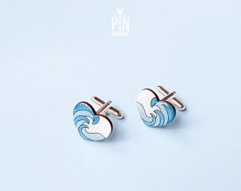 Ocean Wave Cufflinks - Wooden Beach Wedding Groomsmen Gift