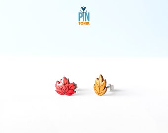 Fall Stud Earrings - Fall Leaves Mismatched Earrings -  Autumn Jewelry