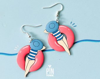 Pool Floatie Earrings - Sterling Silver - Neon 80s Summer Earrings