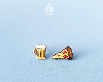 Pizza and Beer Earrings - Octoberfest Studs