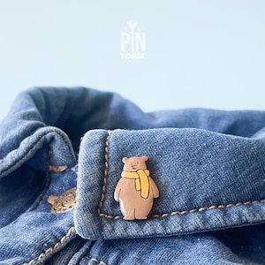 Épingle mignon ours brun - petite broche animal des bois pour col de veste - cadeaux en bois grizzly épingle pour sac Ita