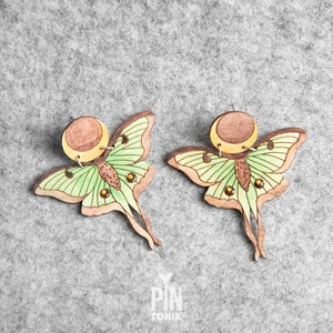 Luna Moth Large Stud Earrings - Whimsical Moth Wings Jewelry -  Witchy Halloween Gift for 30th birthday gift - Funky Earrings