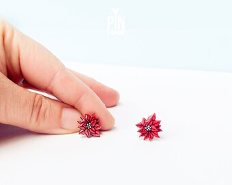 Red Poinsettia Christmas Stud Earrings - Holiday Flower Jewelry -  Secret Santa Bestie Gift