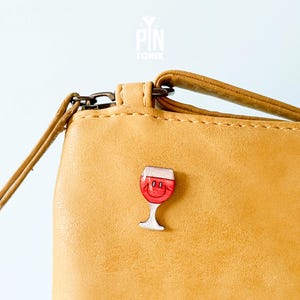 Red Wine Pin - Kawaii Lapel Pin - Funny Glass of Wine Brooch - Valentine&#39;s Wine Lover Gift - Ita Bag Pin