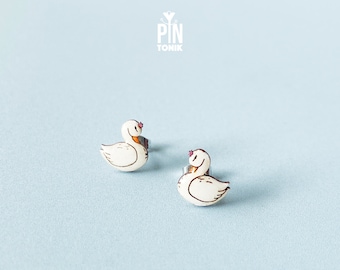 Swan Stud Earrings - Whimsical Bird Earrings  - Valentines gift for girlfriend - White Swan jewelry