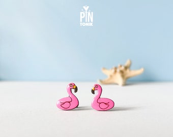 Funny Flamingo Earrings - Pool Floatie Stud Earrings - Summer Beach Jewelry for Pool Party