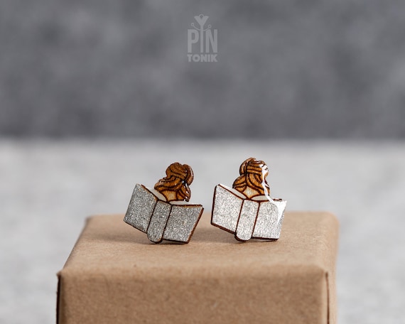 Book Lover Funky Earrings - Miniature Book Worm Gifts for Readers or Teacher