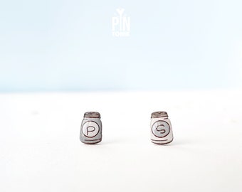 Salt and Pepper Stud Earrings - Quirky Miniature Food Mismatched Earrings - Funny Valentines Day Gift