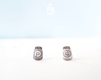 Mismatched Salt and Pepper Stud Earrings - Quirky Food Jewelry