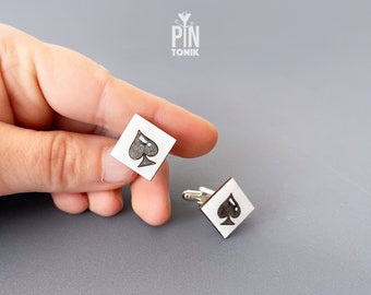 Playing Card Cufflinks - Heart, Spade, Club or Diamond