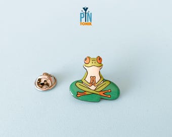 Zen Yoga Frog Pin - Wood Red-Eyed Tree Frog Accessories