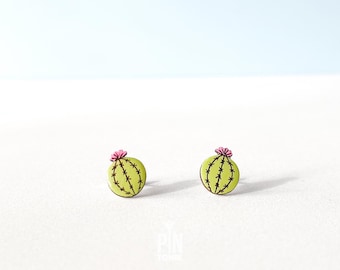 Cactus Stud Earrings - Boho Cacti Jewelry - Green Succulent Studs