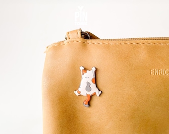 Calico Cat Pin - Climbing Kitty Wooden Brooch