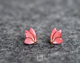 Small Wood Butterfly Wing Earrings - Whimsical Studs