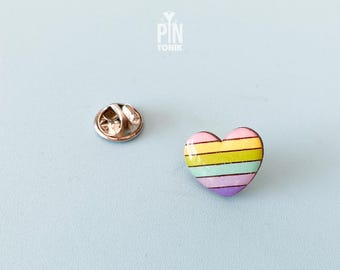 Pastel Rainbow Hearts Pin - Collar Brooch - Valentine's Day Wooden Badge
