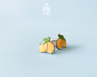 Lemon Cufflinks - Wooden Citrus Jewelry