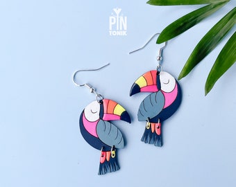 Toucan Bird Earrings - Colorful Beach Jewelry with Sterling Silver