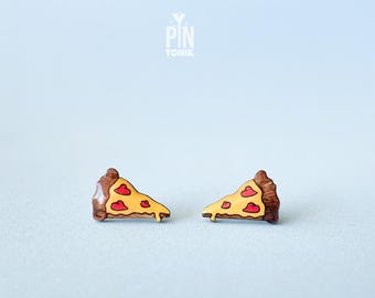 Pizza Stud Earrings - Miniature Food Earrings - Funny Pizza Foodie Gifts