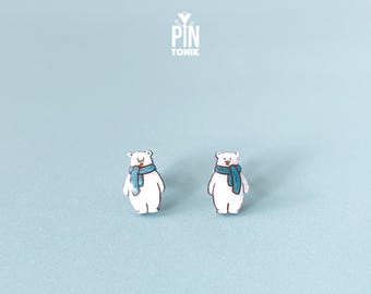 Polar Bear Earrings - Winter Wonderland Animal Stud Earrings - Funny Christmas Jewelry