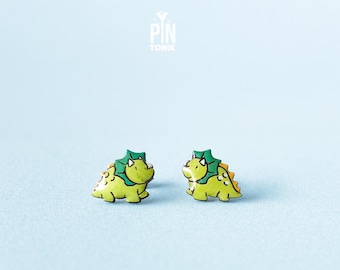 Pendientes de Triceratops - Joyería de dinosaurio de madera