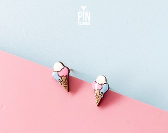 Ice Cream Stud Earrings - Wooden Summer Food Jewelry