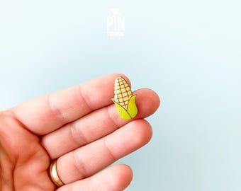 Sweet Corn on the Cob Lapel Pin -  Wood Maize Badge Yellow Vegetable Pin