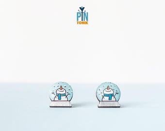 Snowman in Snow Globe Earrings - Fun Christmas Jewelry - Festive Winter Snowflake Earrings