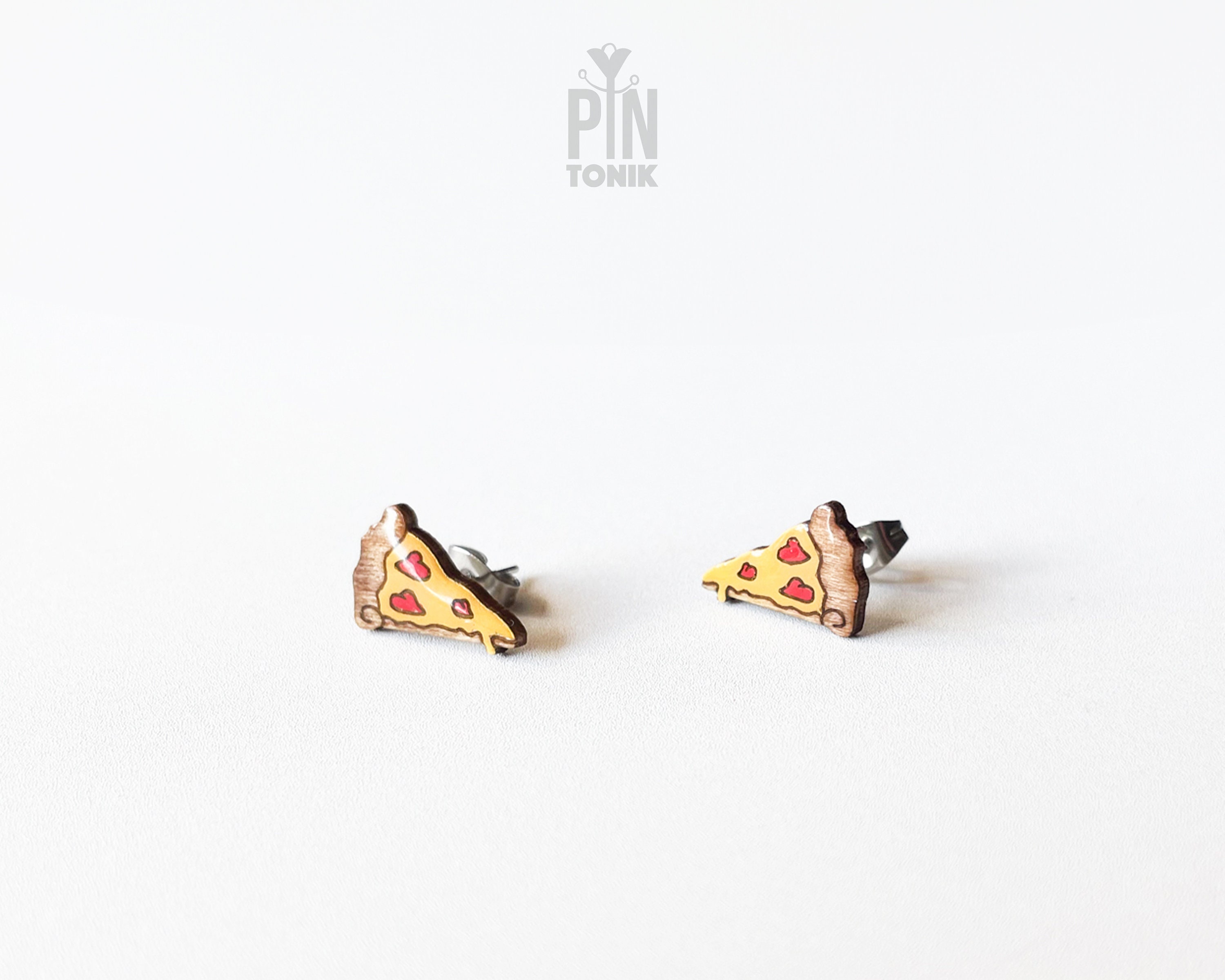Pizza Stud Earrings - Miniature Food Earrings - Funny Pizza Foodie Gifts
