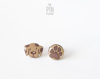 Mismatched Dog Paw Earrings - Wooden Studs