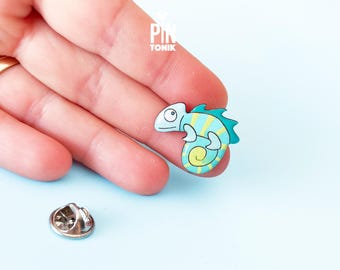 Blue Chameleon Pin - Gecko Lizard Button Accessories - Animal Cosplay Brooch