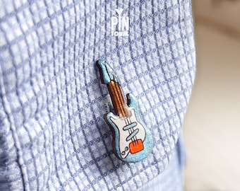 Electric Guitar Cufflinks - Hand-Painted Wooden Music Cuff Links