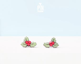 Holly Christmas Earrings - Holiday Jewelry Stocking Stuffer - Fun Secret Santa Gift