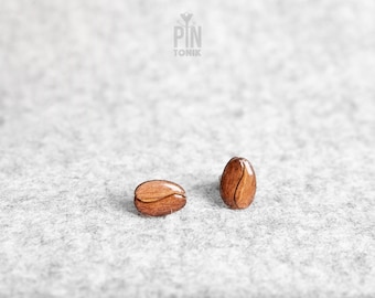Wooden Coffee Bean Stud Earrings - Stainless Steel Base