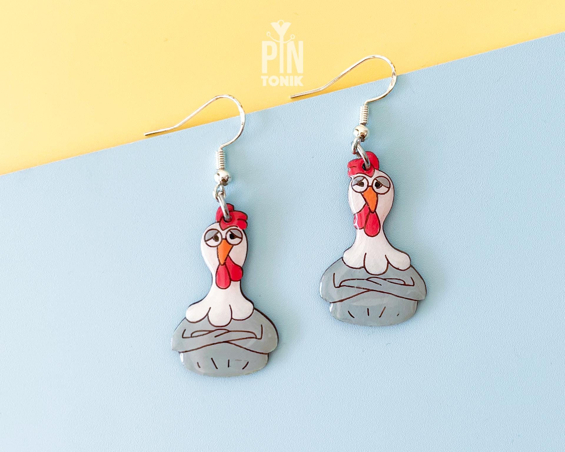Orecchini a forma di gallina in argento Sterling 925 con gallo